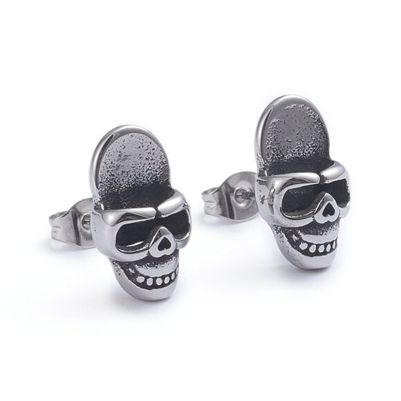NWOT Stainless Steel Skull Mask Stud Edgy Goth Punk Rock Earrings Choose  2/$10 - Picture 4 of 5